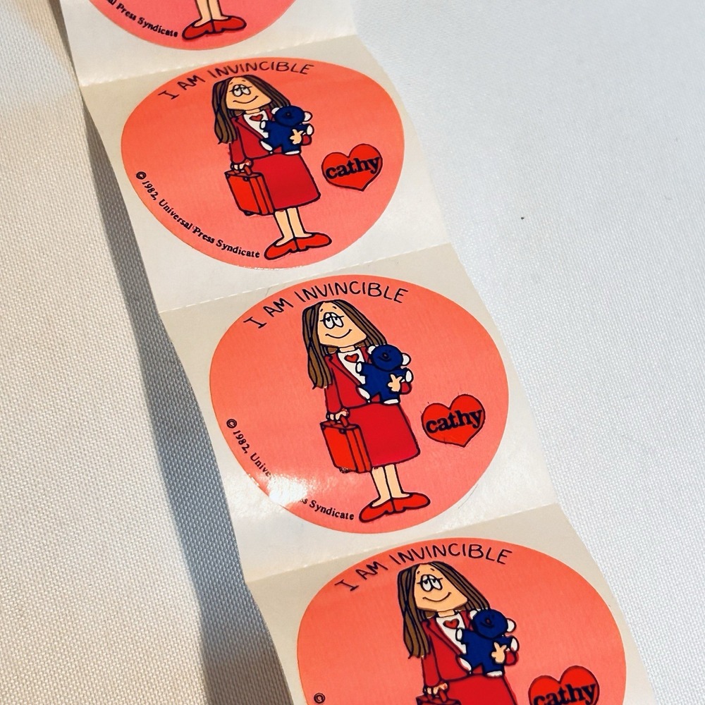 Cathy Cartoon Funnies Stickers I Am Invincible Vintage 1982 Qty 10 Pink